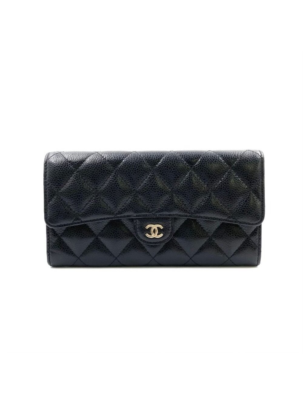 Chanel Quilted Classic Caviar Leather Black Wallet Gold